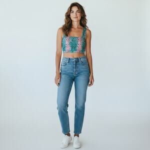 Buddy Love Teal Pink Python Print Longline Wide Strap Sports Bra Sz M Athleisure